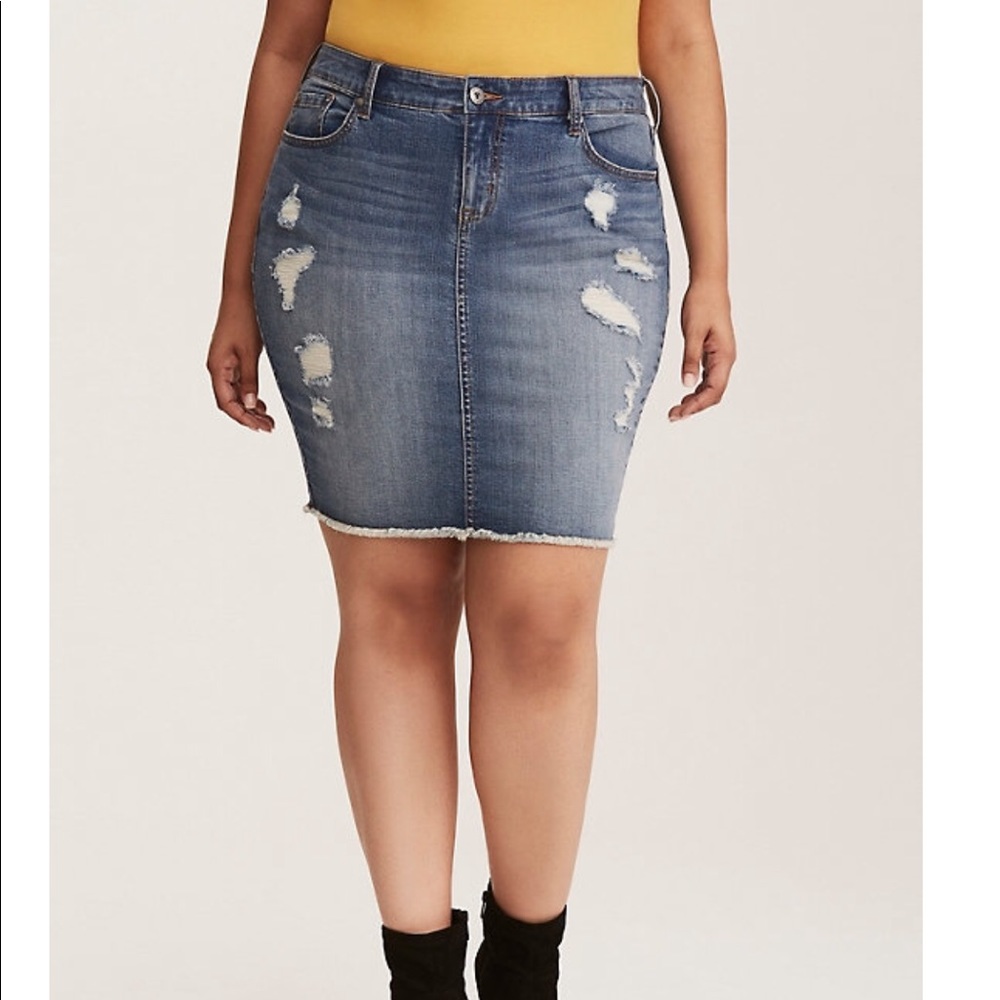 Torrid Distressed Light Wash Denim Skirt